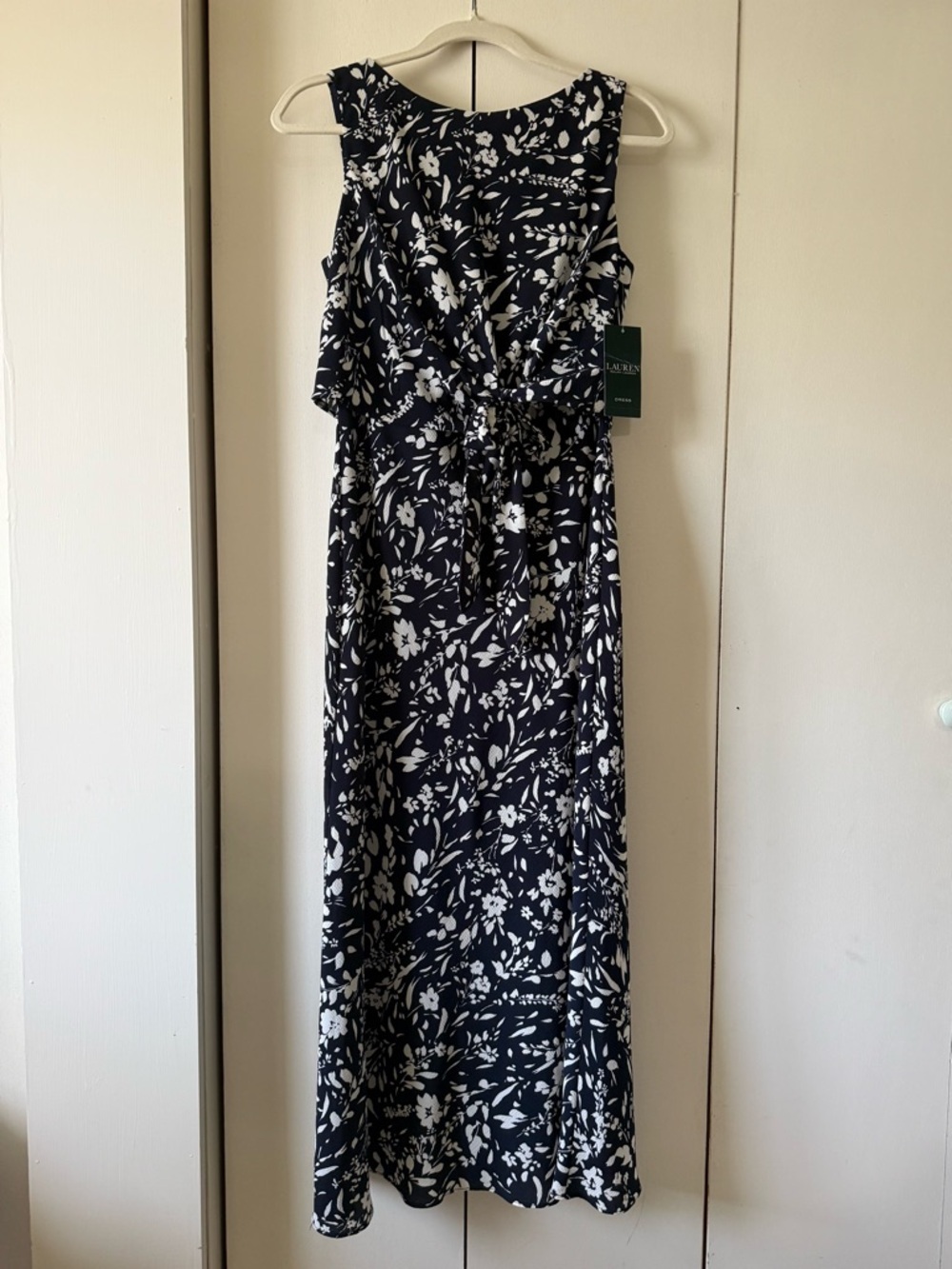 NWT Lauren Ralph Lauren Sleeveless Navy & White Floral Midi Maxi Dress Sundress - Picture 10 of 10